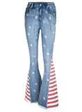 COLOR MATCHING STRIPED PRINTED STAR PATTERN BELL JEANS