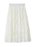 ELASTIC WAIST FEATHER FRINGED SKIRT