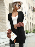 KNITTED CARDIGAN LONG SLEEVE COLOR MATCHING SWEATER COAT