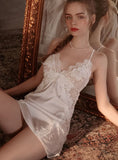 WATER-SOLUBLE LACE SATIN PERSPECTIVE NIGHTGOWN