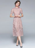 HEAVY EMBROIDERY LACE LAPEL FAUZE DRESS