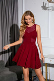 SLEEVELESS ROUND NECK STITCHING LACE GAUZE DRESS