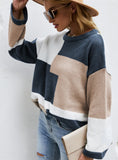 ROUND NECK COLOR MATCHING PULLOVER LONG SLEEVE SWEATER