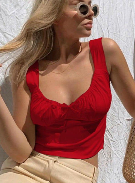 STRAPS LOW CUT BOW RUCHES CROP TOP