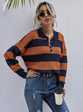 STRIPED PULLOVER BUTTON SWEATER
