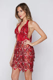 SEXY V-NECK BACKLESS FRINGED SEQUINED DRESS