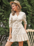 SHORT SLEEVE V-NECK COTTON SHIRT DRESS