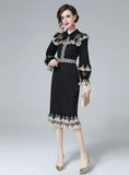 WAIST RETRO LANTERN SLEEVE LACE DRESS