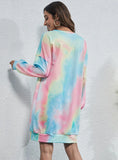 ROUND NECK TIE-DYED PRINTED LOOSE DRESS