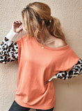 FASHION CONTRAST STITCHING LEOPARD SWEATER