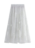 FEATHER EMBROIDERED GAUZE SKIRT