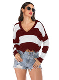 FASHION STRIPED PULLOVER STITCHING SWEATER