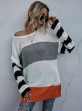 COLOR MATCHING V-NECK LOOSE KNIT SWEATER