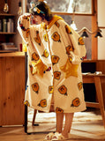 CORAL VELVET LITTLE YELLOW DUCK HOODED FLANNEL BATHROBE