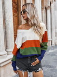AUTUMN AND WINTER STRIPED CONTRAST SWEATER