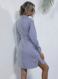 BOW TIE LONG SLEEVE STRIPED SHIRT DRESS