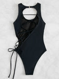 SEXY HOLLOW LACE UP ONE PIECE BIKINI