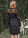 HIGH-COLLARED LACE LONG-SLEEVED SHIRT DRESS