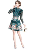BEADED SEQUIN LACE MESH SLEEVE STITCHING DRESS
