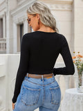SQUARE NECK SLIM KNITTED LONG SLEEVE T-SHIRT