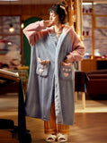 CORAL VELVET HOODED RABBIT EARS LOVELY HOME CLOTHES BATHROBE