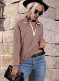 ZIPPER LONG SLEEVE LAPEL SWEATER
