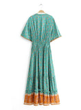 V-Neck Short Sleeve Ruffled Long Maxi Dress