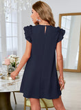 SOLID COLOR ROUND NECK DRESS