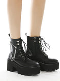 FRONT ZIPPER BRITISH STYLE THICK HEEL PLATFORM BOOTIES