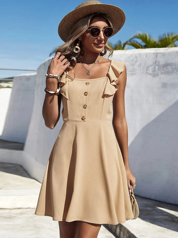 HIGH WAIST SQUARE NECK SHORT SUSPENDER DRESS