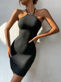 SEXY KNITTED SLIM HALTER DRESS