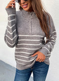 STRIPED COLOR MATCHING ZIPPER SWEATER