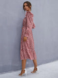 FLORAL LONG SLEEVE CHIFFON FLOUNCE DRESS