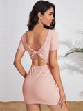SEXY BACKLESS TWISTED SHORT SLEEVE DRESS