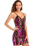 V-NECK BACKLESS SLING SEQUINED DRESS