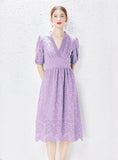 V-NECK OPENWORK LACE DRESS