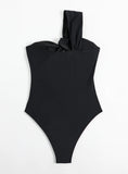 SOLID COLOR ONE SHOULDER ONE PIECE SWIMSUIT
