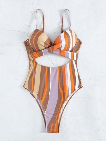 STRIPED SEXY ONE-PIECE SWIMSUIT