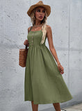 BUTTON SLING SLEEVELESS A-LINE DRESS
