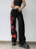 SNAKE PRINT CONTRAST COLOR LOOSE CASUAL JEANS