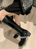 CRYSTAL THICK HIGH HEEL HIGH BARREL RIDING BOOTS