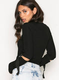 LONG SLEEVE HOLLOW OUT SPLIT LACE UP
