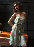 STRAP BACKLESS SEXY LACE HALTER DRESS