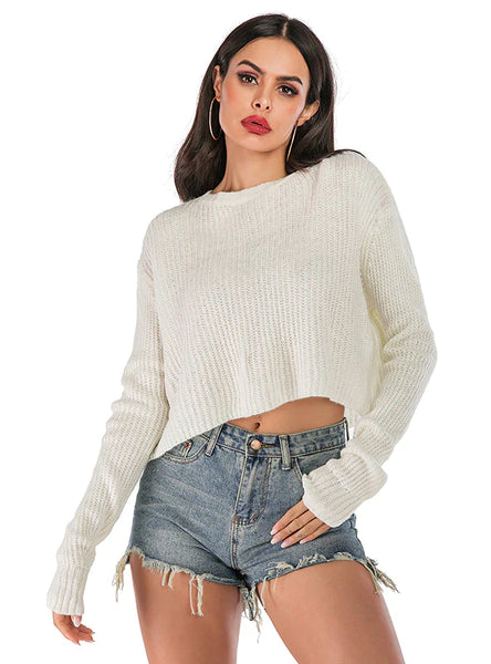 PURE COLOR KNITTED CASUAL SWEATER