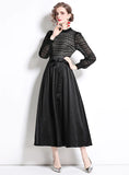 RETRO LACE STITCHING BUBBLE SLEEVE DRESS
