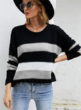 ROUND NECK STRIPED PULLOVER LONG SLEEVE SWEATER