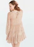 MINI LACE DRESS HOLLOW OUT LIGHT PINK LONG SLEEVE