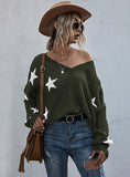 V-NECK PULLOVER STAR PATTERN SWEATER