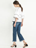SOLID WHITE TIE FRONT SOFT CASUAL LOOSE SHIRT HALF SLEEVE