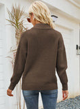 STRIPED COLOR MATCHING LONG SLEEVE ZIPPER LAPEL SWEATER